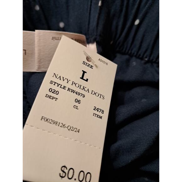 Pajama Set Flannel Long Sleeve Top Shorts 2 pc Auden Polka Dot Navy Large New - Picture 10 of 11